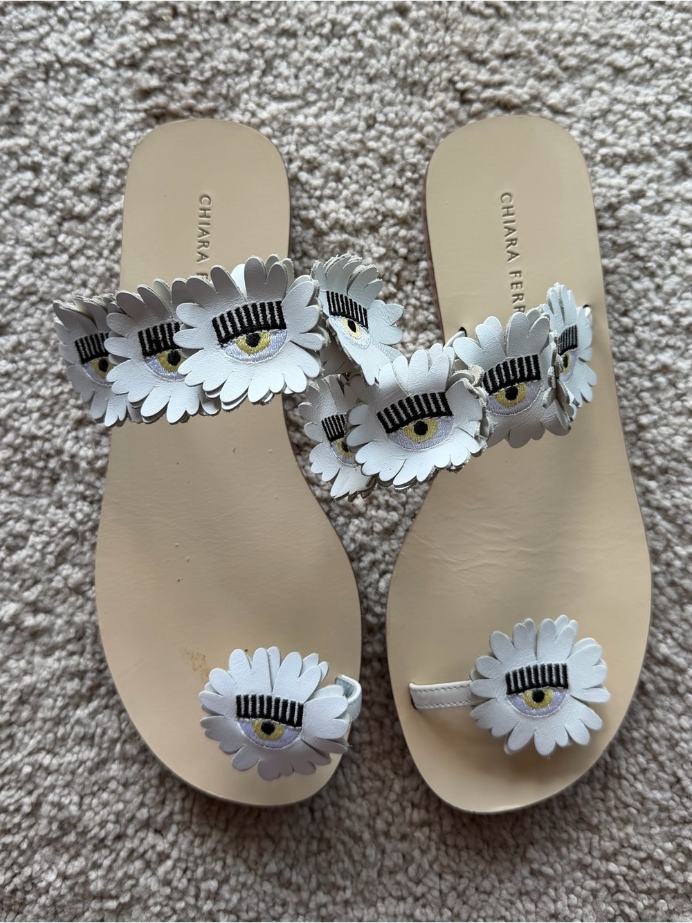 Chiara Ferragni White Daisy Eye Slide Sandals